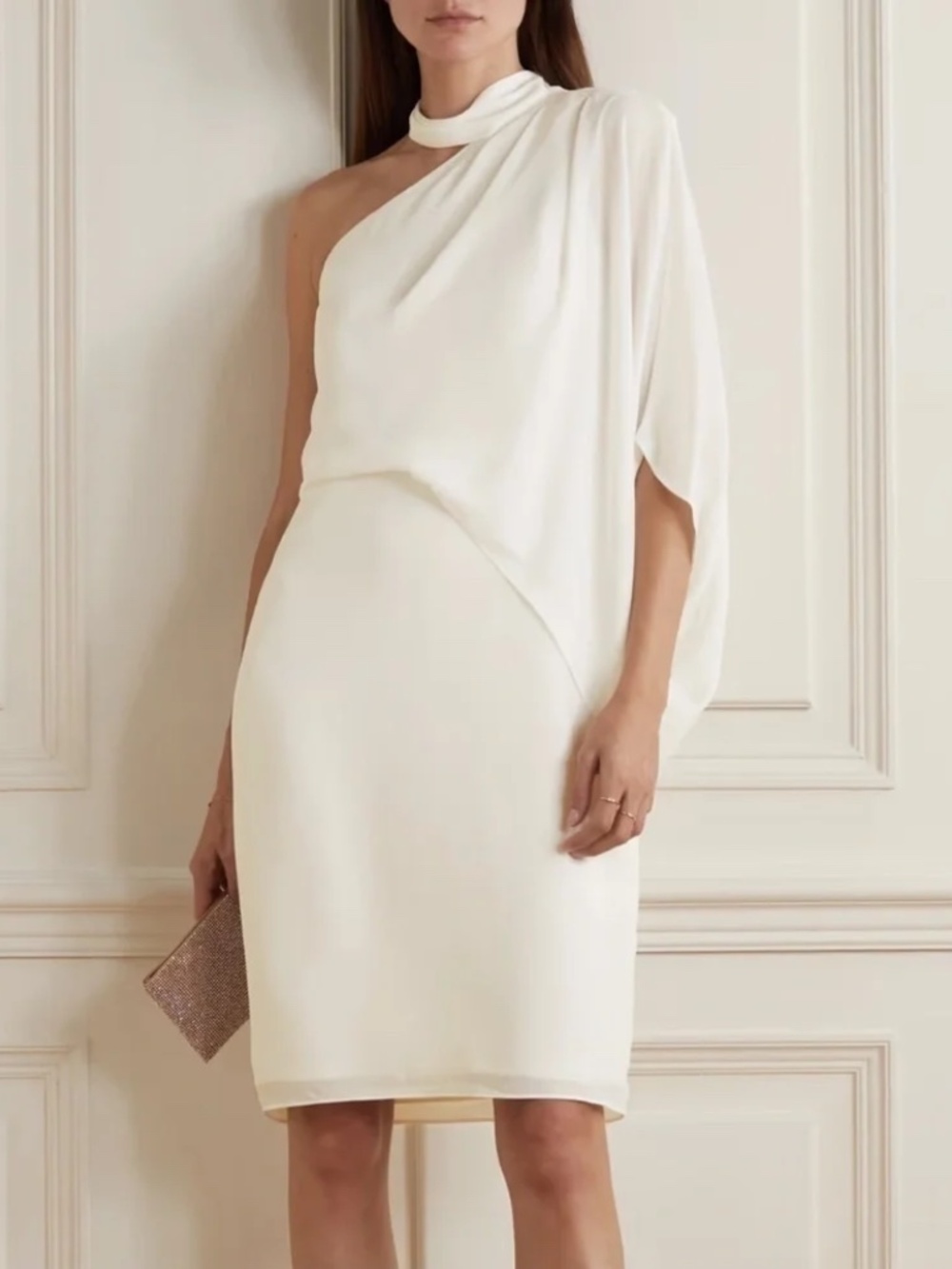 NWT Halston One Shoulder Wrap Neck Midi Dress Sz. 0